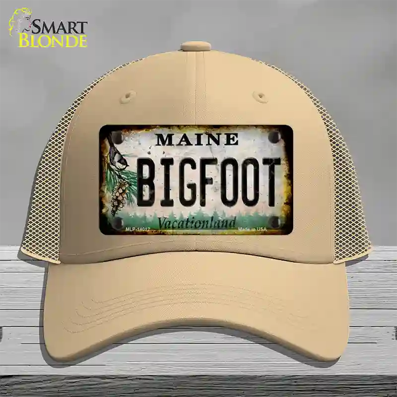 Bigfoot Maine Novelty License Plate Hat Tag Mesh / Khaki