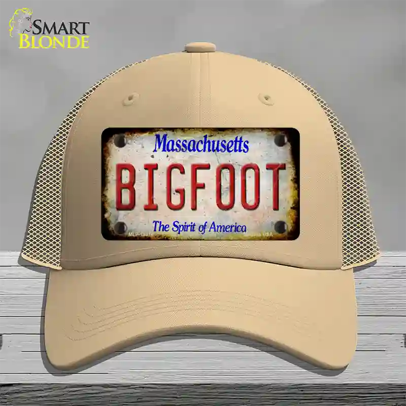 Bigfoot Massachusetts Novelty License Plate Hat Tag Mesh / Khaki