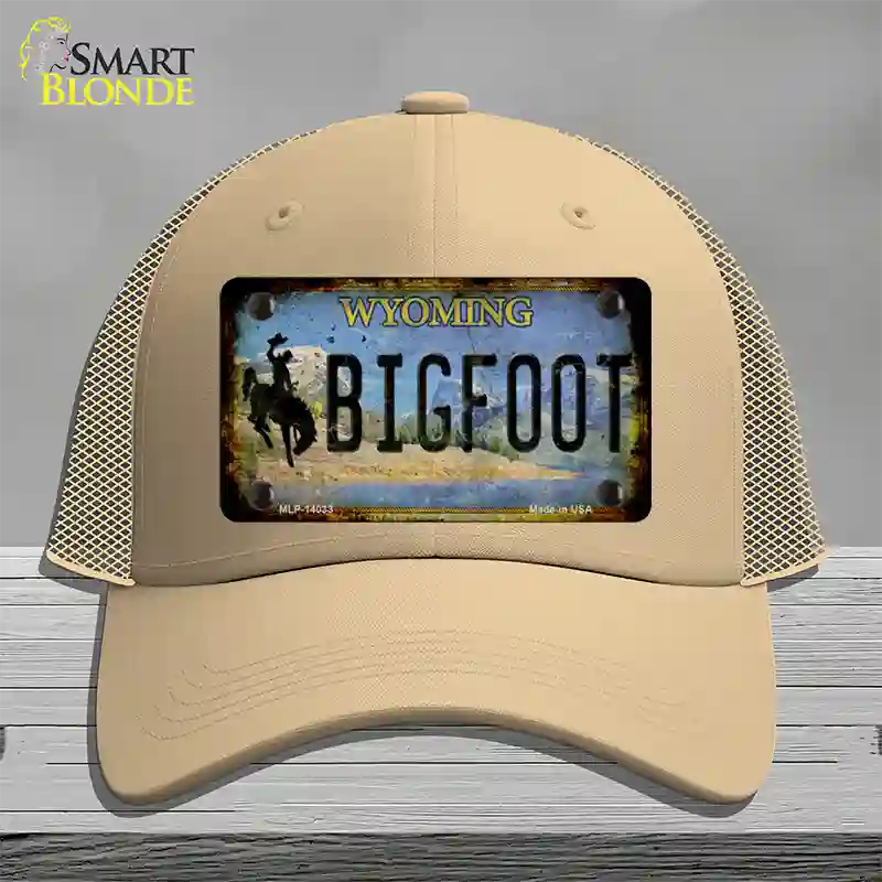 Bigfoot Wyoming Novelty License Plate Hat Tag Mesh / Khaki