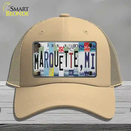 Marquette MI Strip Art Novelty License Plate Hat Tag Mesh / Khaki