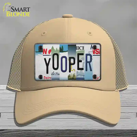 Yooper Strip Art Novelty License Plate Hat Tag Mesh / Khaki