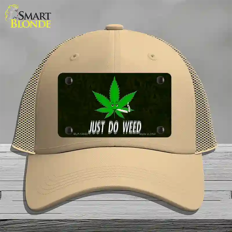 Just Do Weed Leaf Novelty License Plate Hat Mesh / Khaki