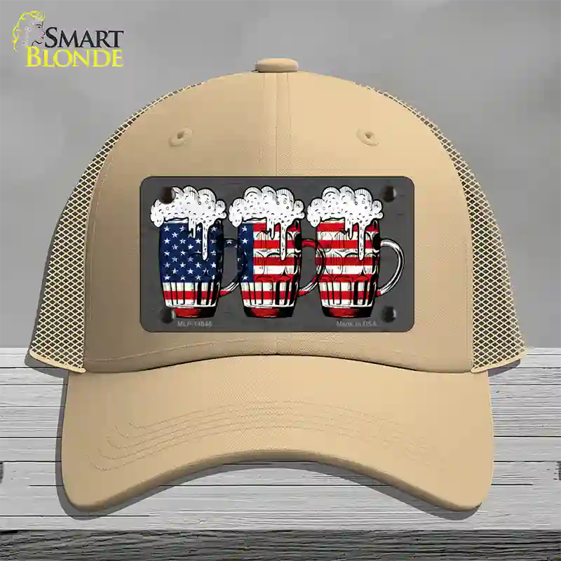 Three Beers America Novelty License Plate Hat Mesh / Khaki