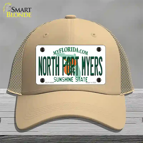 North Fort Myers Florida Novelty License Plate Hat Mesh / Khaki