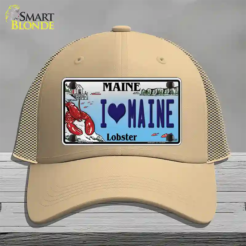 I Heart Maine Lobster Novelty License Plate Hat Mesh / Khaki