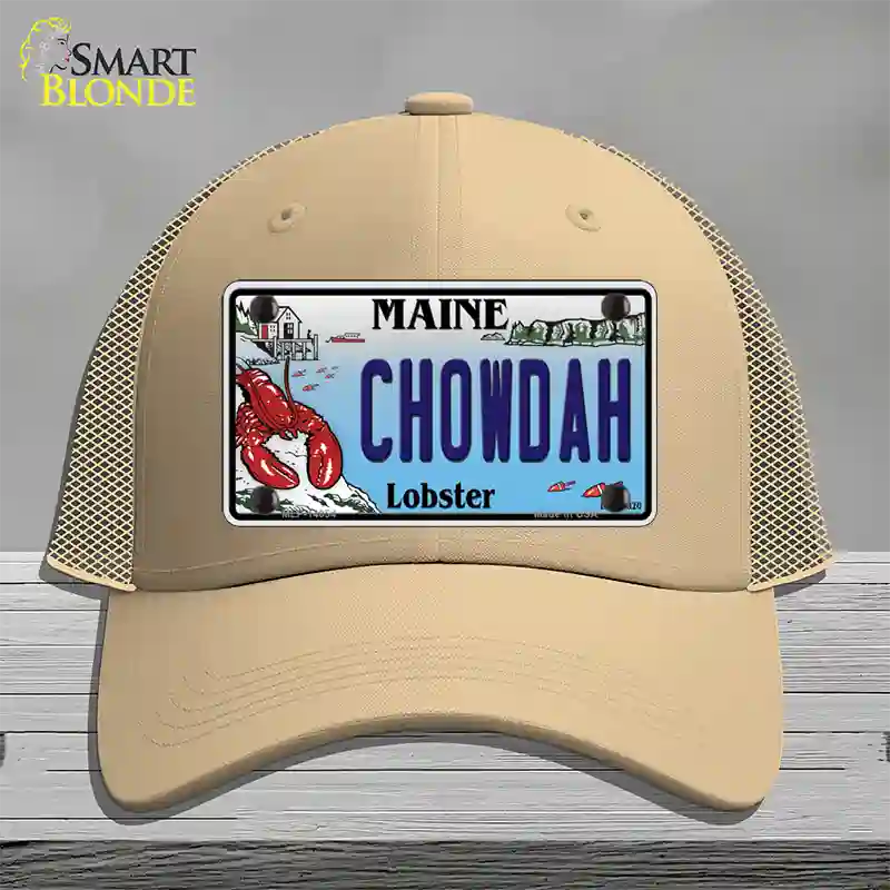 Chowdah Maine Lobster Novelty License Plate Hat Mesh / Khaki