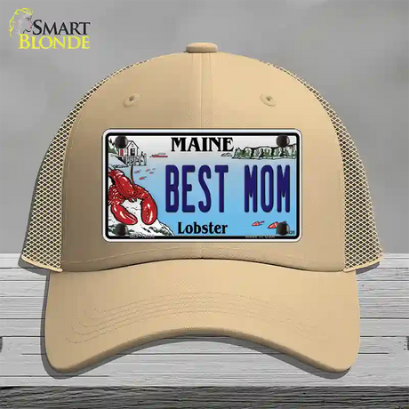 Best Mom Maine Lobster Novelty License Plate Hat Mesh / Khaki