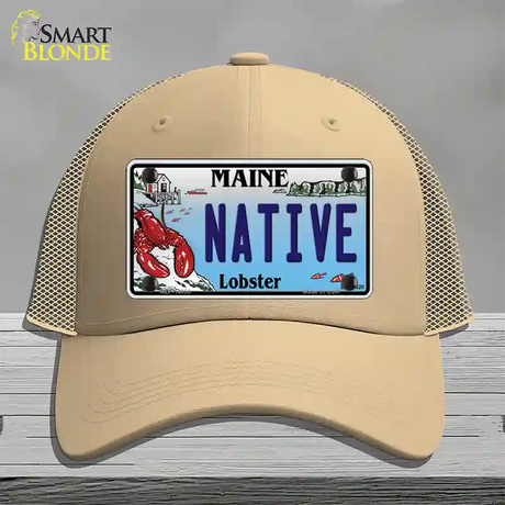 Native Maine Lobster Novelty License Plate Hat Mesh / Khaki