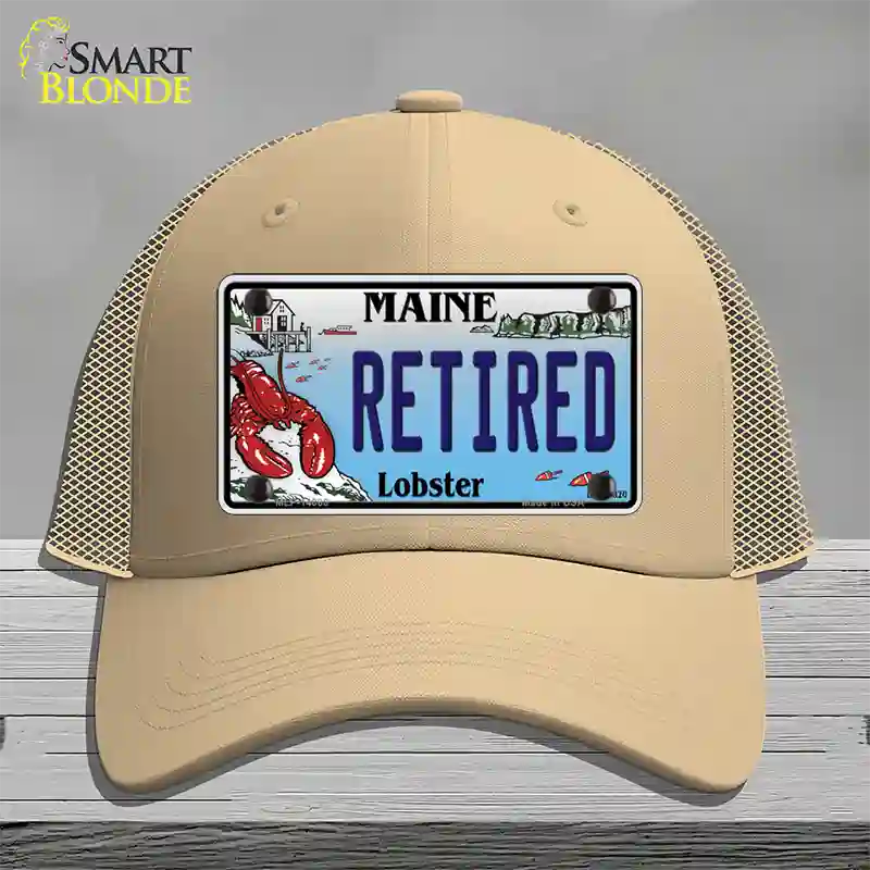 Retired Maine Lobster Novelty License Plate Hat Mesh / Khaki