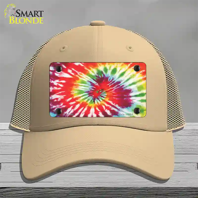 Red Swirl Tie-Dye Novelty License Plate Hat Mesh / Khaki