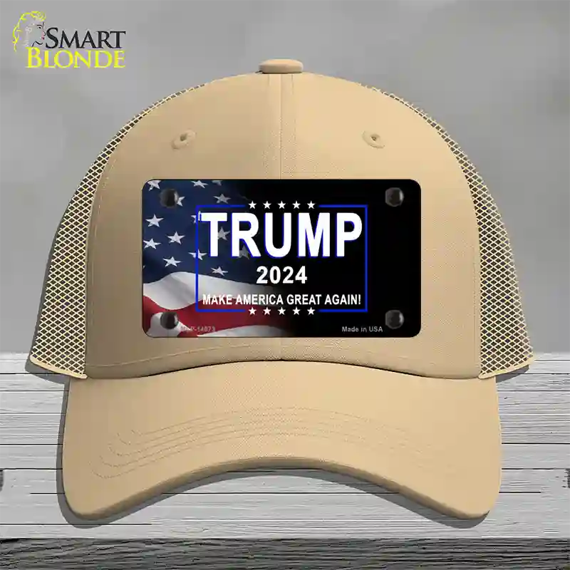 Trump 2024 Flag | Black Novelty License Plate Hat Mesh / Khaki