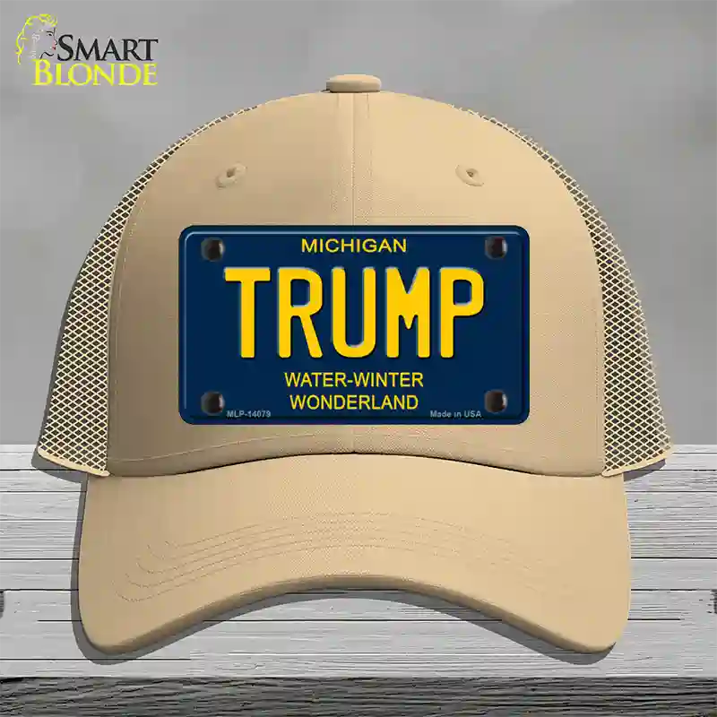 Trump Michigan Blue Novelty License Plate Hat Mesh / Khaki