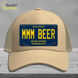 Mmm Beer Michigan Blue Novelty License Plate Hat Mesh / Khaki