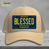 Blessed Michigan Blue Novelty License Plate Hat Mesh / Khaki