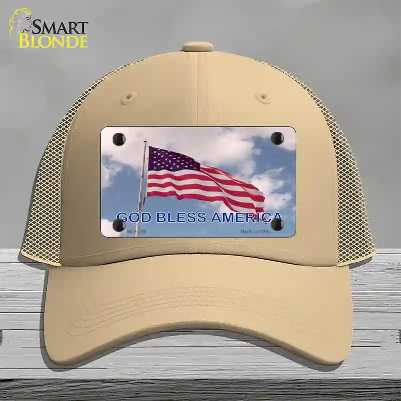 God Bless America Clouds Novelty License Plate Hat Mesh / Khaki