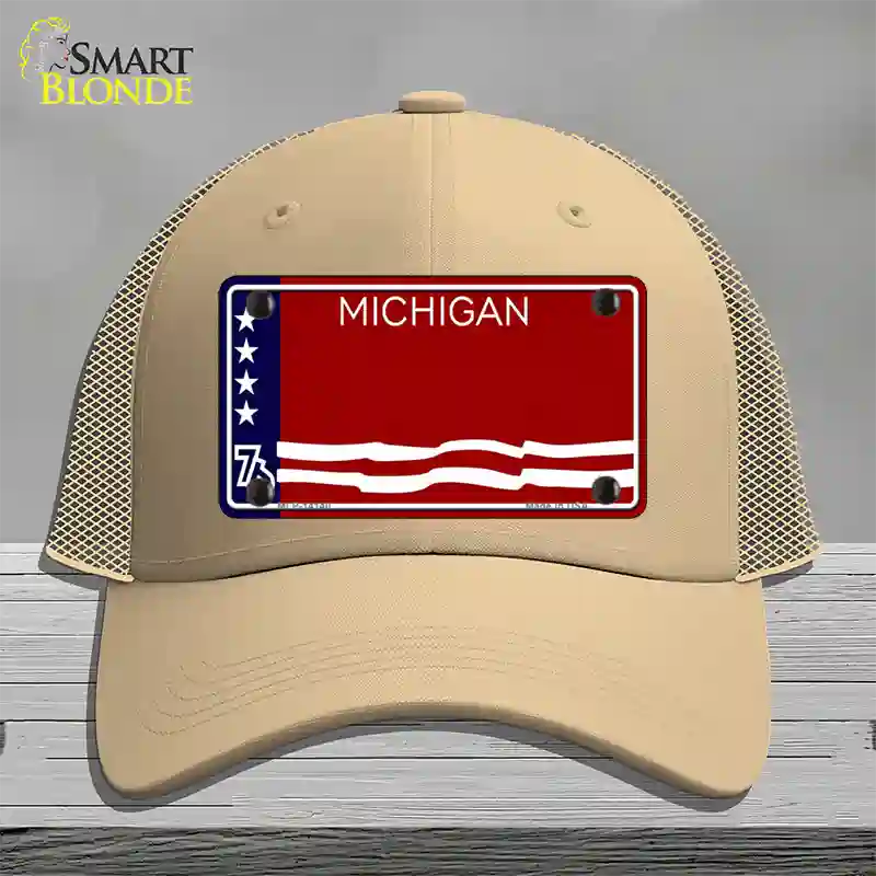 Michigan Bicentennial 76 State Blank Novelty License Plate Hat Mesh / Khaki