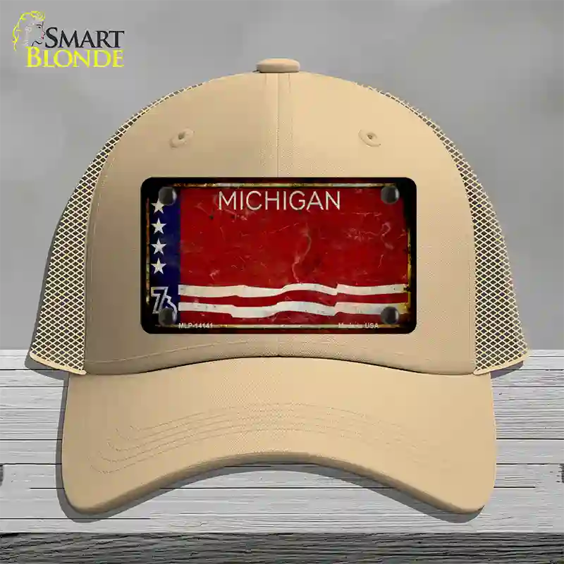 Rusty Michigan Bicentennial 76 Novelty License Plate Hat Mesh / Khaki