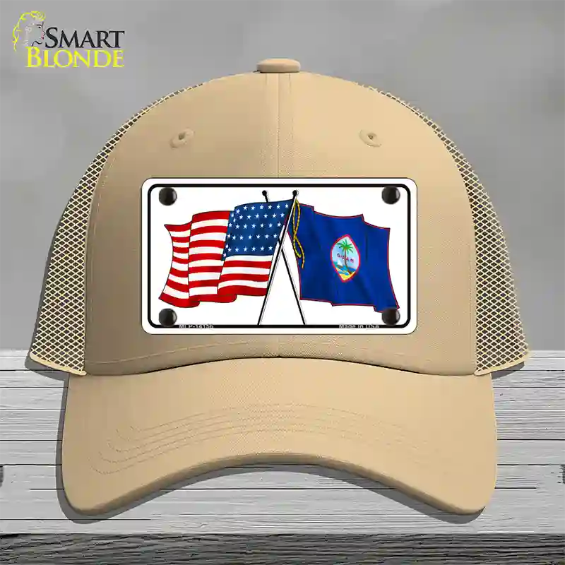 Guam Crossed US Flag Novelty License Plate Hat Mesh / Khaki