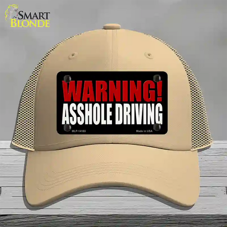 Warning Asshole Driving Novelty License Plate Hat Mesh / Khaki