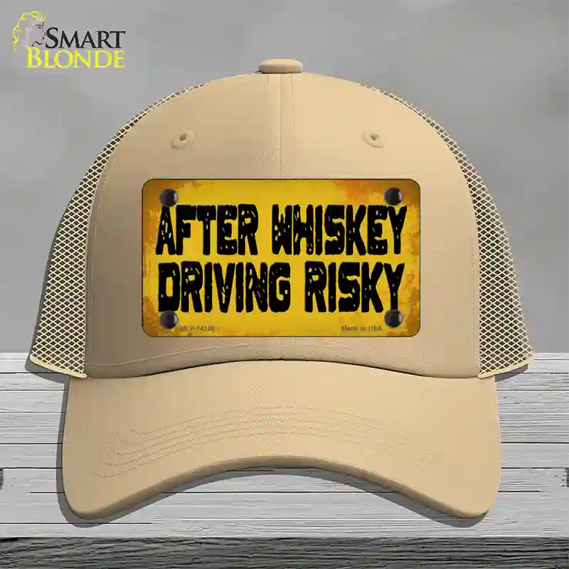 After Whiskey Driving Risky Novelty License Plate Hat Mesh / Khaki