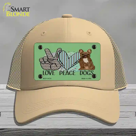 Peace Love Dogs Novelty License Plate Hat Mesh / Khaki