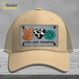 Peace Love Turquoise Novelty License Plate Hat Mesh / Khaki