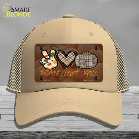 Peace Love Fall Novelty License Plate Hat Mesh / Khaki