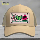 Peace Love Watermelon Novelty License Plate Hat Mesh / Khaki