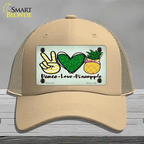 Peace Love Pineapple Novelty License Plate Hat Mesh / Khaki