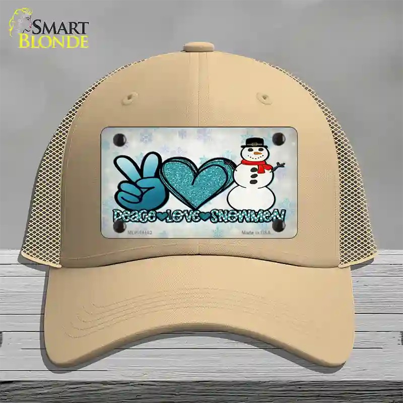 Peace Love Snowman Novelty License Plate Hat Mesh / Khaki