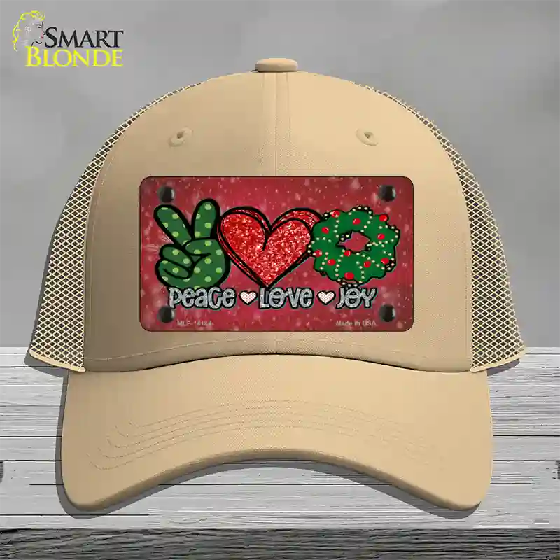 Peace Love Joy Novelty License Plate Hat Mesh / Khaki