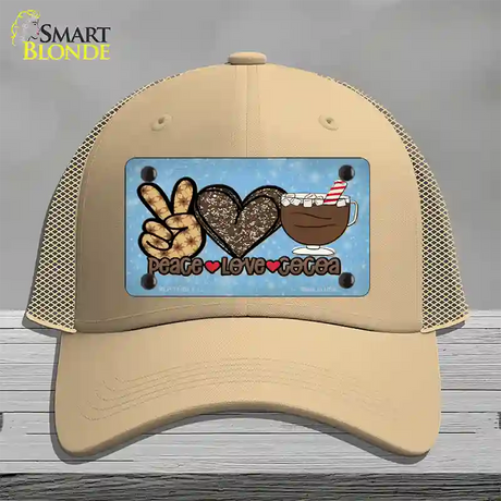 Peace Love Cocoa Novelty License Plate Hat Mesh / Khaki