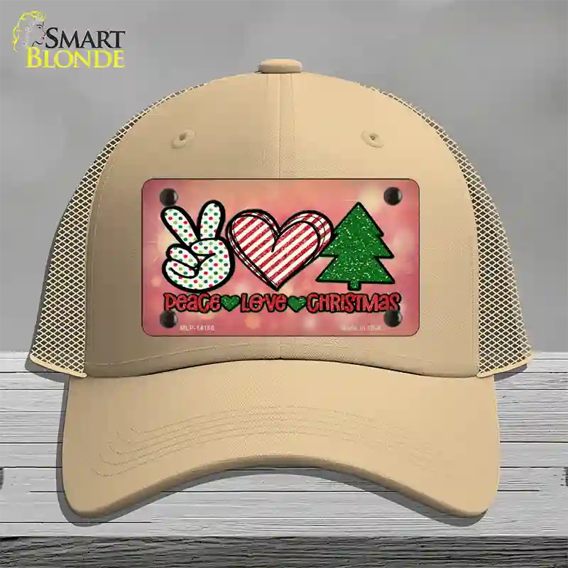 Peace Love Christmas Novelty License Plate Hat Mesh / Khaki