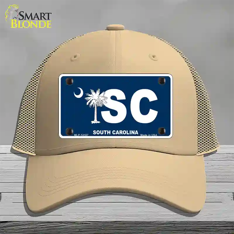 SC South Carolina Flag Novelty License Plate Hat Mesh / Khaki