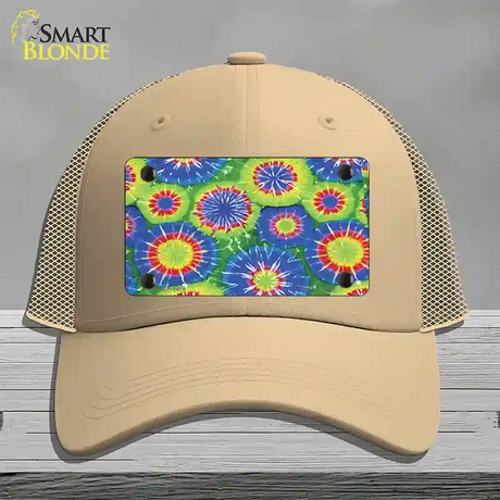 Blue Green Tie-Dye Novelty License Plate Hat Mesh / Khaki