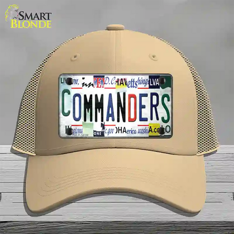 Commanders Strip Art Novelty License Plate Hat Mesh / Khaki