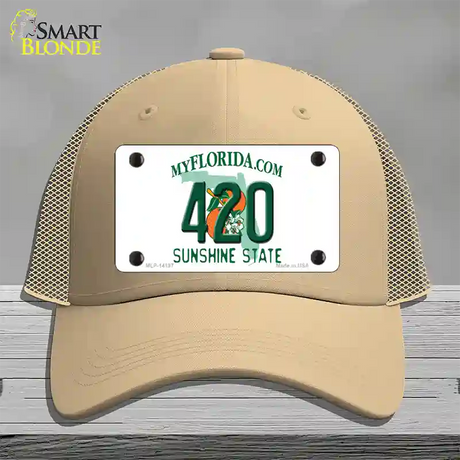 420 Florida Novelty License Plate Hat Mesh / Khaki