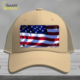 American Flag Wavy Novelty License Plate Hat Mesh / Khaki