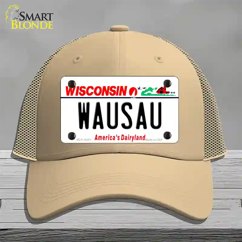 Wausau Wisconsin Novelty License Plate Hat Mesh / Khaki