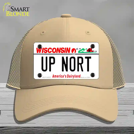 Up Nort Wisconsin Novelty License Plate Hat Mesh / Khaki