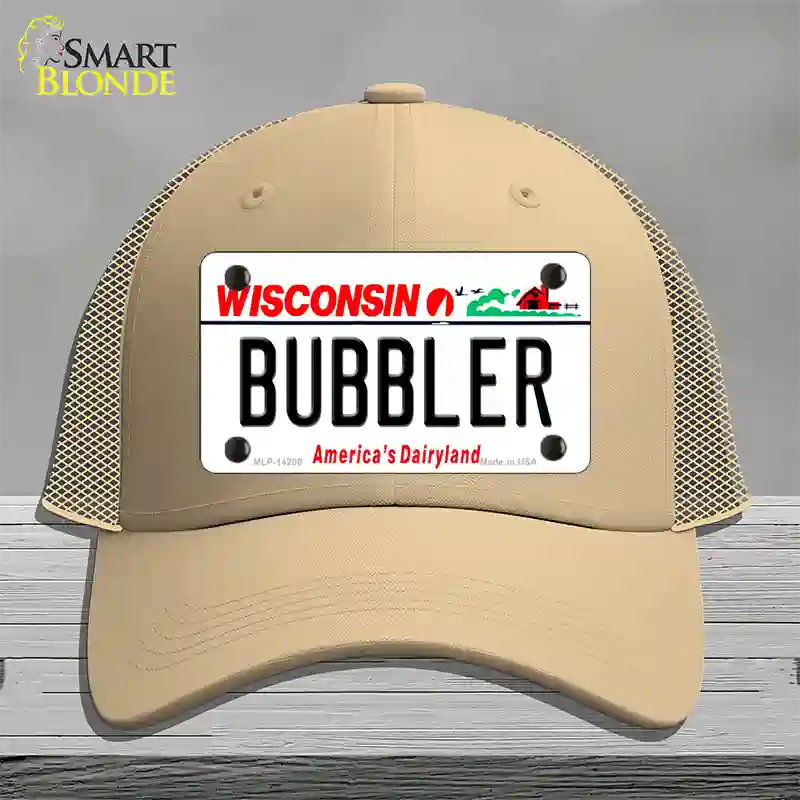 Bubbler Wisconsin Novelty License Plate Hat Mesh / Khaki