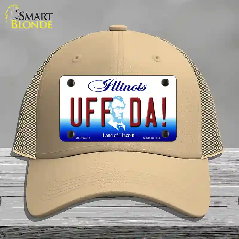 Uff Da Illinois Novelty License Plate Hat Mesh / Khaki