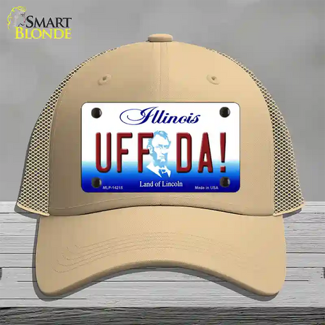 Uff Da Illinois Novelty License Plate Hat Mesh / Khaki