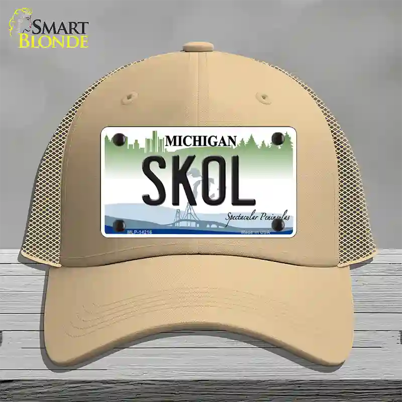 Skol Michigan Novelty License Plate Hat Mesh / Khaki