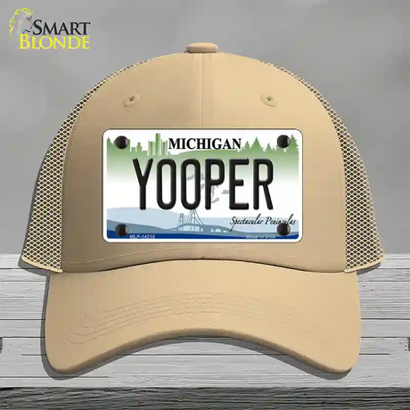 Yooper Michigan Novelty License Plate Hat Mesh / Khaki