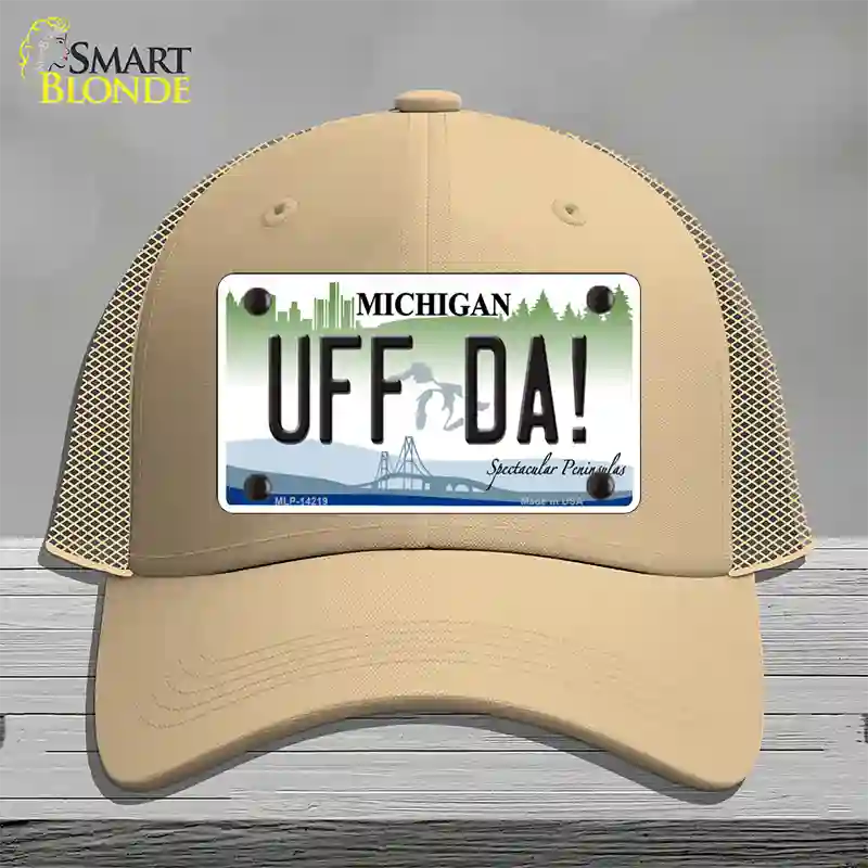 Uff Da Michigan Novelty License Plate Hat Mesh / Khaki