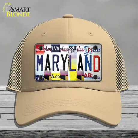 Maryland Strip Art Novelty License Plate Hat Mesh / Khaki