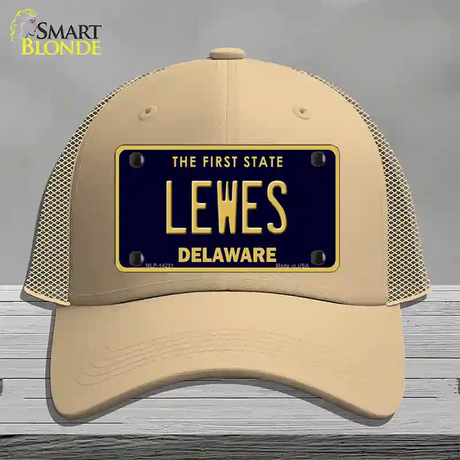 Lewes Delaware Novelty License Plate Hat Mesh / Khaki