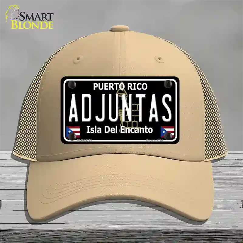 Adjuntas Puerto Rico Black Novelty License Plate Hat Mesh / Khaki