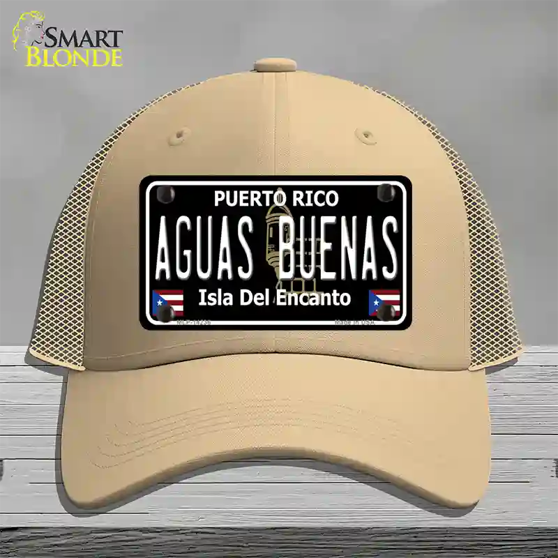 Aguas Buenas Puerto Rico Black Novelty License Plate Hat Mesh / Khaki